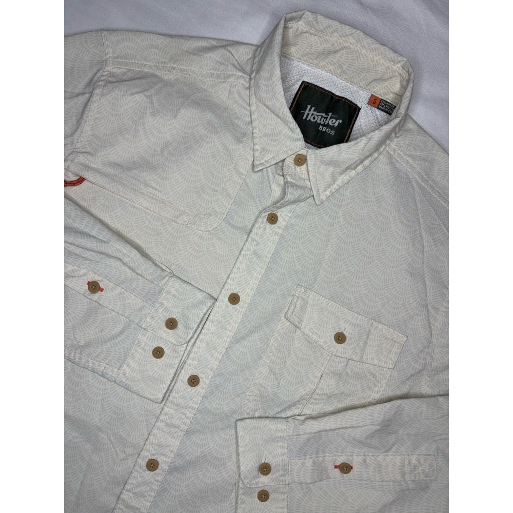 Howler Brothers Men's Long Sleeve Button Up Shirt Small Tan Geometric Nylon